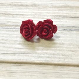 sparkly red rose earrings, resin flower, christmas flower earrings, holiday party wear